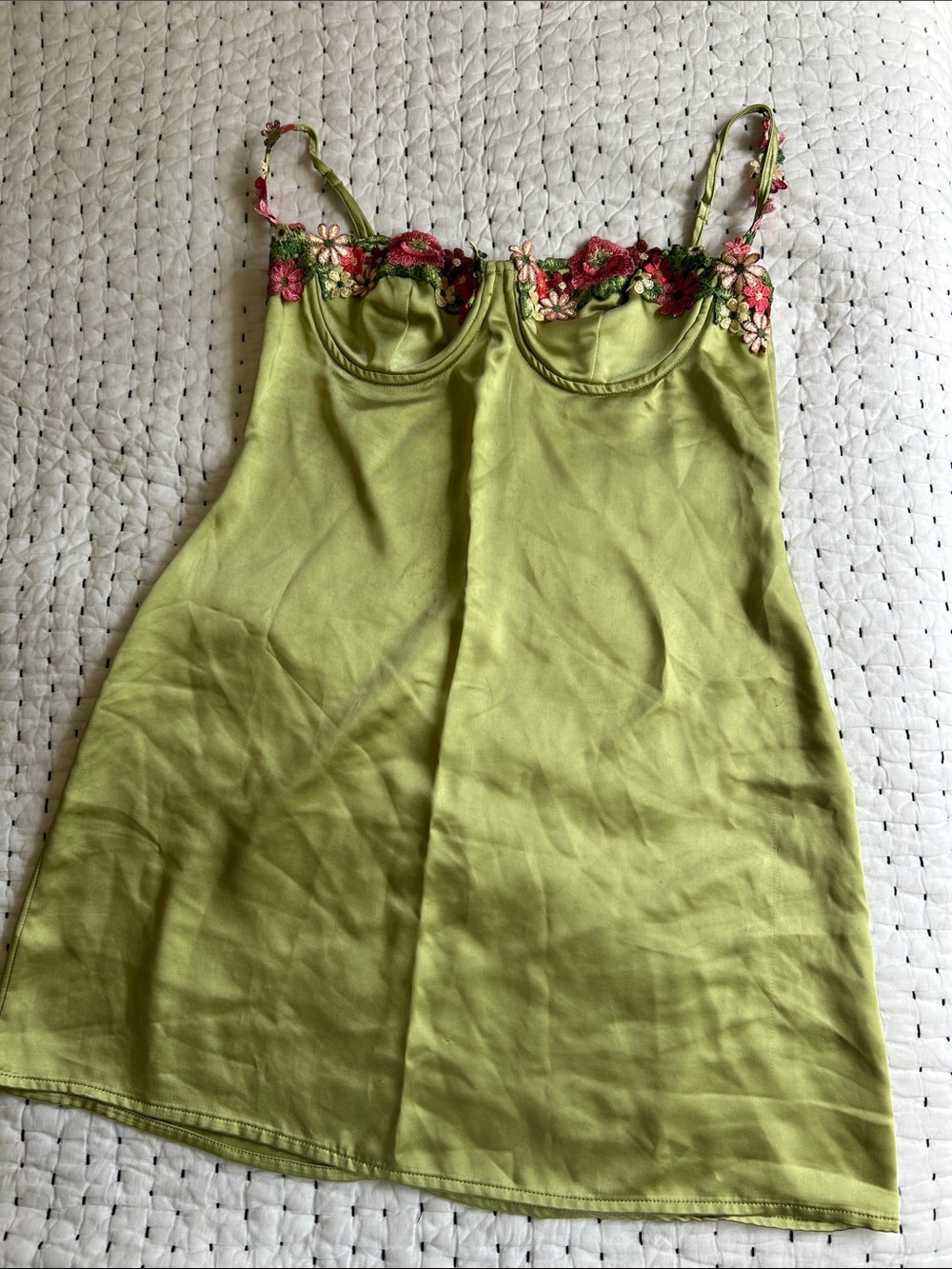 Princess Polly Floral-Trim Olive Green Slip Dress